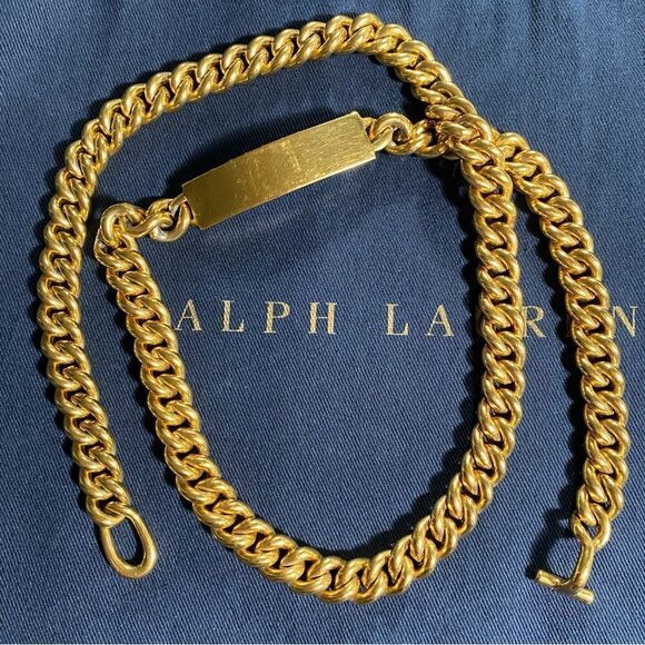 Ralph Lauren Collection * Brass Curb Link ID Tag Triple Wrap Necklace/Bracelet - Picture 5 of 16